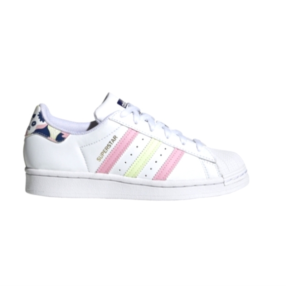 adidas Other - 𝅺ADIDAS Superstar Original Floral Pink, White, Lime Stripe Sneakers